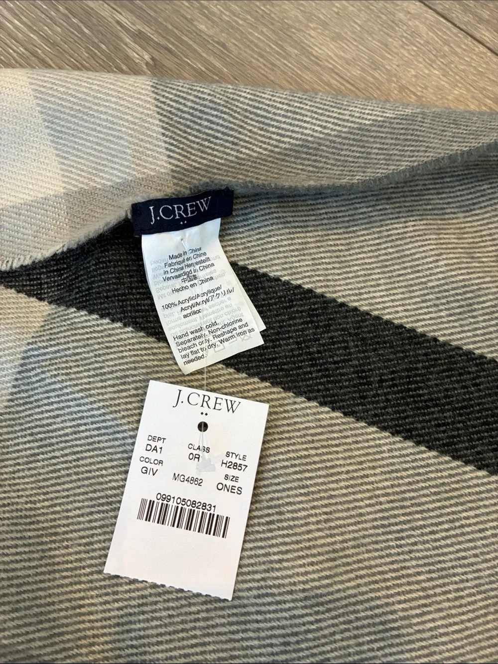 Jcrew Factory Cozy Neutral Plaid Wrap ~ Cream & Gray